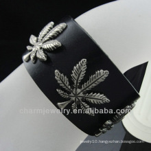 Hot sale 2013 Ganja Leaf charm Black Leather bracelet for men BGL-001